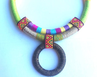 Colorful Necklace, Orange necklace, African jewelry /African fabric necklace
