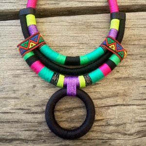 African necklace african jewelry African statement necklaces rope necklaces for women gift for her Colorful handmade jewelry textile image 6