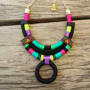 African necklace african jewelry African statement necklaces rope necklaces for women gift for her Colorful handmade jewelry textile image 2