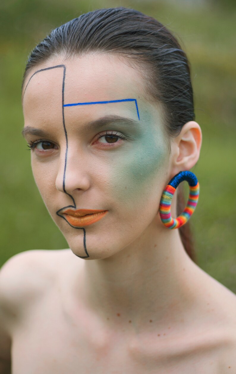 Rainbow Hoops, Hoop Earrings, African Earrings Colorful Earrings Rainbow Hoop Earrings, Colorful Rope Earrings, Rainbow Hoop Earrings image 3