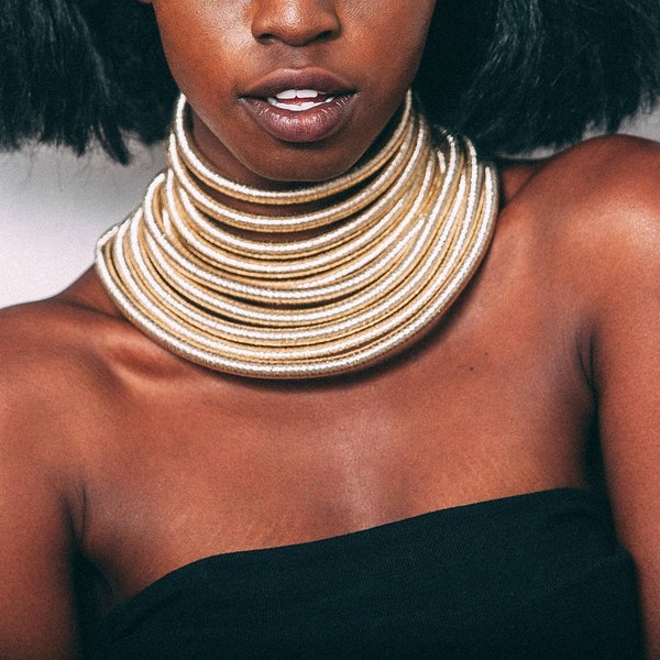 African multistrand statement necklace, African wedding necklace, Gold statement necklaces