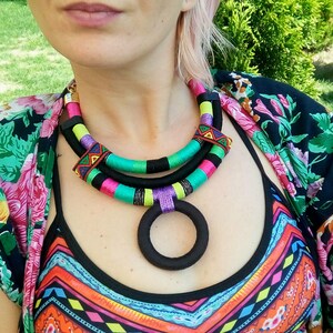 African necklace african jewelry African statement necklaces rope necklaces for women gift for her Colorful handmade jewelry textile image 7