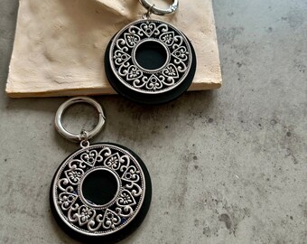 Poids d'oreille en bois et argent 6 g, poids d'oreille fleur, cintres d'oreille ronds argentés, gros poids d'oreille pour tunnels, grands poids d'oreille