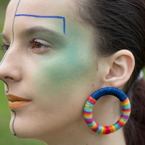 Rainbow Hoops, Hoop Earrings, African Earrings Colorful Earrings Rainbow Hoop Earrings, Colorful Rope Earrings, Rainbow Hoop Earrings image 2