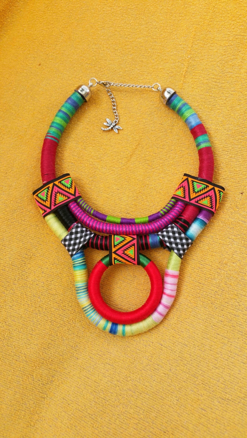 Statement necklace, Boho necklace, Rope necklace, Ethnic necklace, African necklace, Tribal necklace, handmade jewelry, gift for her image 3