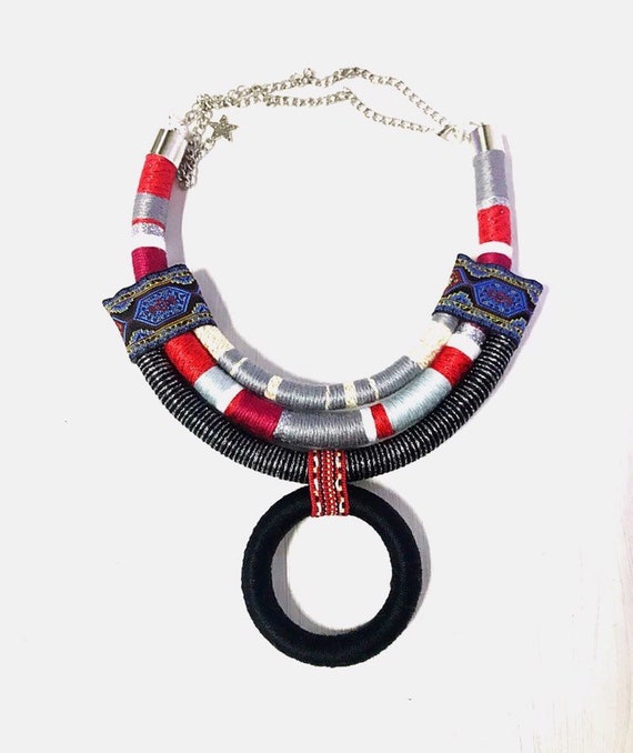 Yarn Necklace Statement Necklace Choker necklace Boho | Etsy