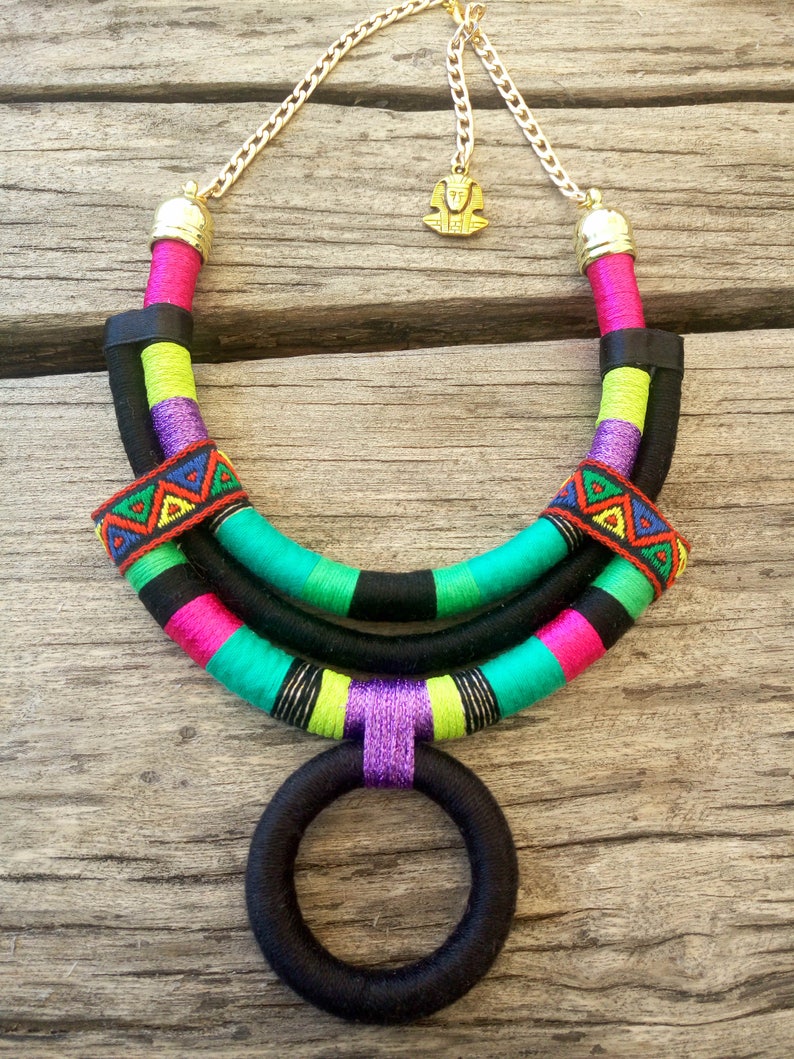 African necklace african jewelry African statement necklaces rope necklaces for women gift for her Colorful handmade jewelry textile image 6