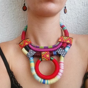 Statement necklace, Boho necklace, Rope necklace, Ethnic necklace, African necklace, Tribal necklace, handmade jewelry, gift for her image 2