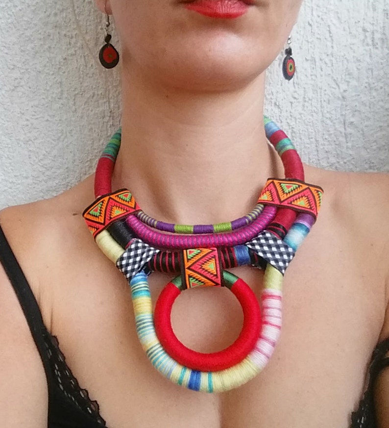 Statement necklace, Boho necklace, Rope necklace, Ethnic necklace, African necklace, Tribal necklace, handmade jewelry, gift for her image 2