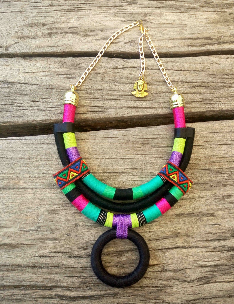 African necklace african jewelry African statement necklaces rope necklaces for women gift for her Colorful handmade jewelry textile image 2