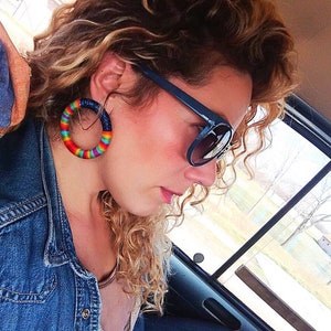 Rainbow Hoops, Hoop Earrings, African Earrings Colorful Earrings Rainbow Hoop Earrings, Colorful Rope Earrings, Rainbow Hoop Earrings image 1