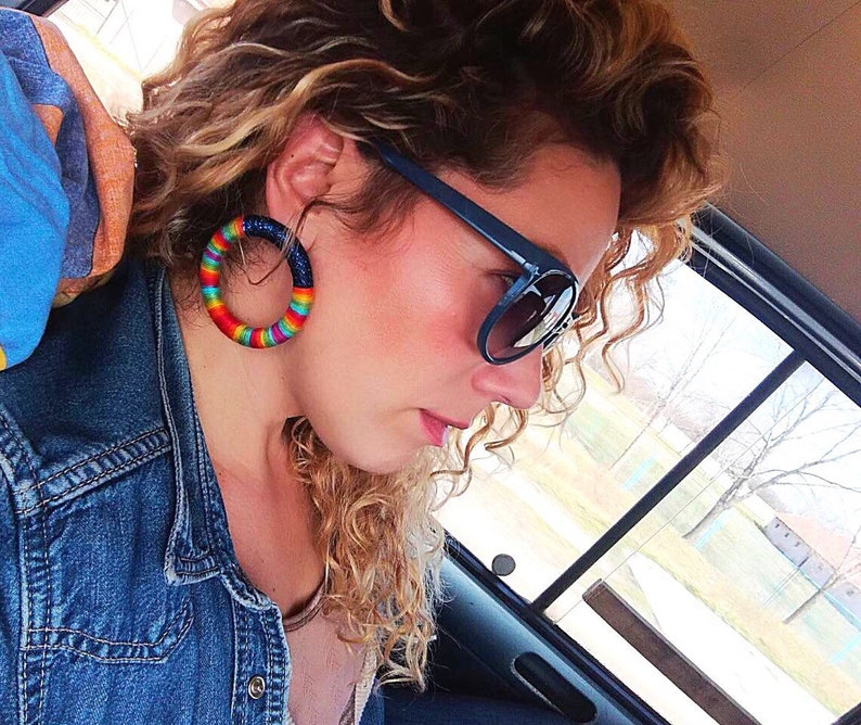 Rainbow Hoops, Hoop Earrings, African Earrings Colorful Earrings Rainbow Hoop Earrings, Colorful Rope Earrings, Rainbow Hoop Earrings image 1