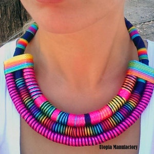 Vibrant Fuchsia Pink Maasai African Wedding Necklace with Adjustable Length image 1