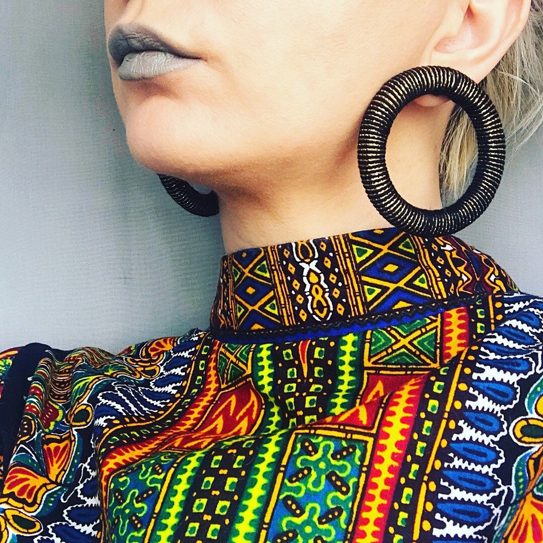 African Earrings Tribal Earrings Large Earrings Black - Etsy