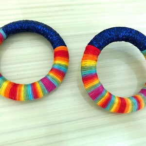 Rainbow Hoops, Hoop Earrings, African Earrings Colorful Earrings Rainbow Hoop Earrings, Colorful Rope Earrings, Rainbow Hoop Earrings image 7