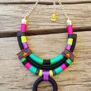 African necklace african jewelry African statement necklaces rope necklaces for women gift for her Colorful handmade jewelry textile image 4