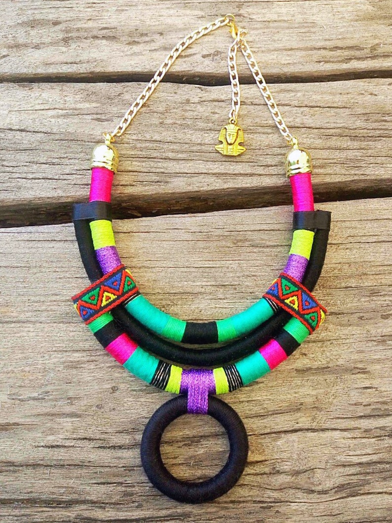 African necklace african jewelry African statement necklaces rope necklaces for women gift for her Colorful handmade jewelry textile image 4