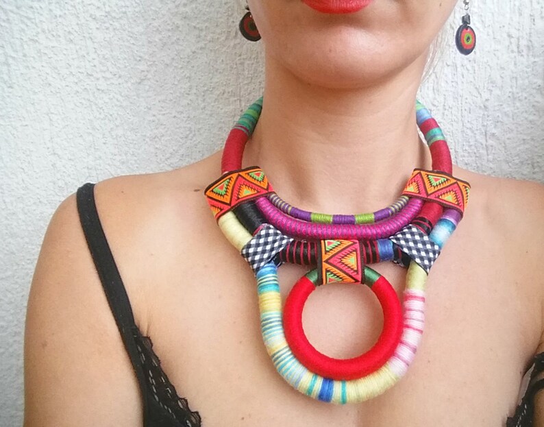 Statement necklace, Boho necklace, Rope necklace, Ethnic necklace, African necklace, Tribal necklace, handmade jewelry, gift for her image 1