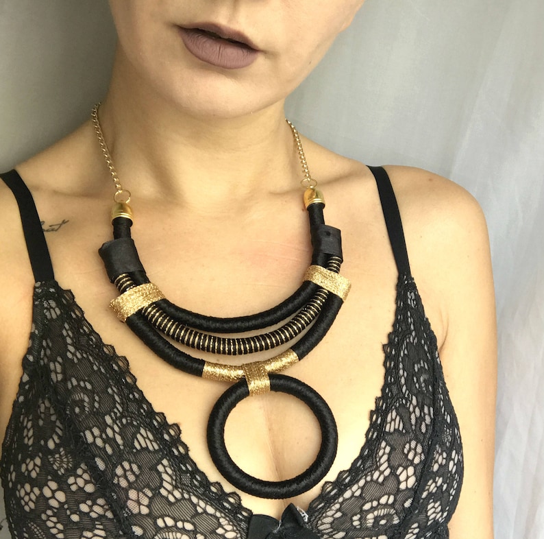 African necklaces, tribal necklace, African jewelry, modern necklaces, edgy necklaces, OOAK jewelry, black necklace, gold necklace image 9