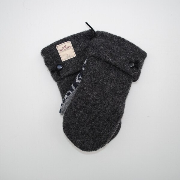 Wool mittens - fleece lined - made from recycled wool sweater - sweater mittens - handmade