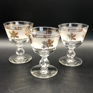 Vintage Glasses - Libbey - Golden Foliage Small Cocktail Glasses - Set of 3