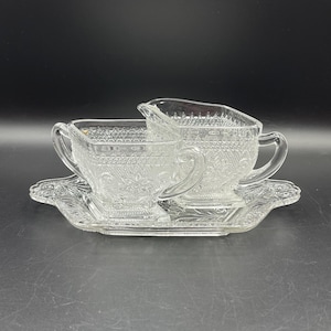 Vintage Tiara Sandwich Creamer, Sugar and Tray Set - Clear - Indiana Glass Co.