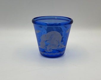 Vintage Ice Bucket with Windmills - Cobalt Blue - Hazel Atlas