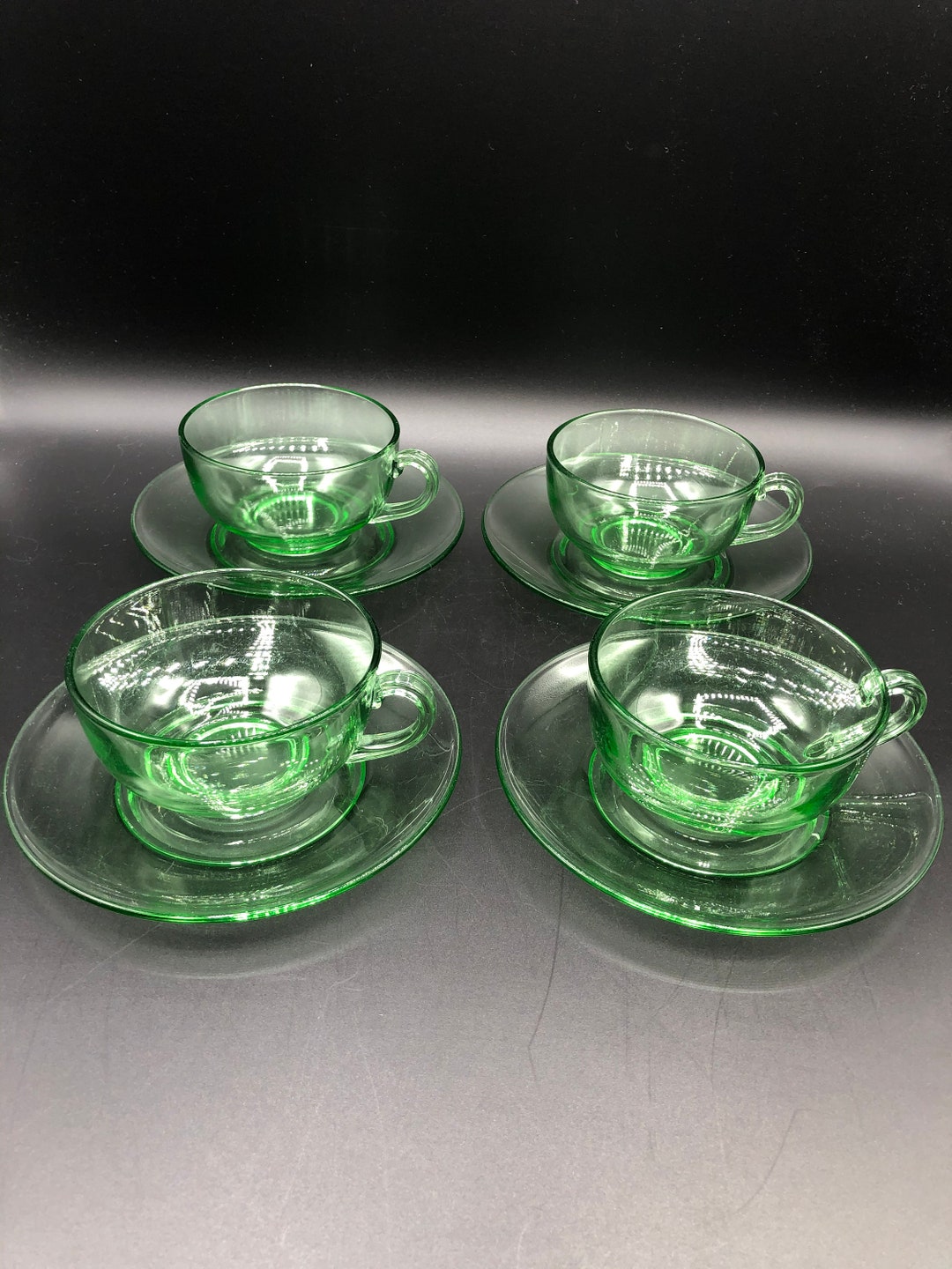 Vintage Cups & Saucers Fostoria Glass Company Set of 4 / 9 Pieces bonus