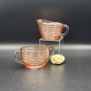 Vintage Pink Creamer and Sugar Set - Manhattan - Anchor Hocking Glass Co.