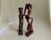 Pair of Tribal Hand Carved Wood Statues