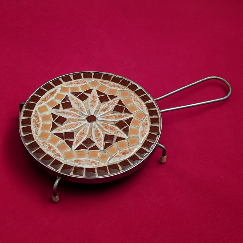 Vintage Mosaic Tiled Trivet with Floral Design Etsy