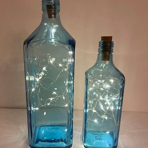Square Blue Bottle with LED Fairy Lights Custom Engraved