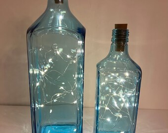 Square Blue Bottle with LED Fairy Lights Custom Engraved