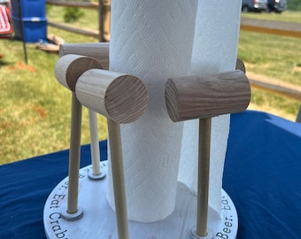 Paper Towel Holder/ Spinner with Crab Mallets Rustic White Custom Engraved