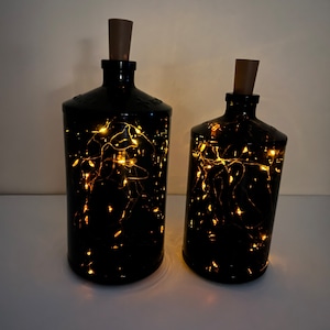 Dark Amber Round Bottle with LED Fairy Lights Custom Engraved
