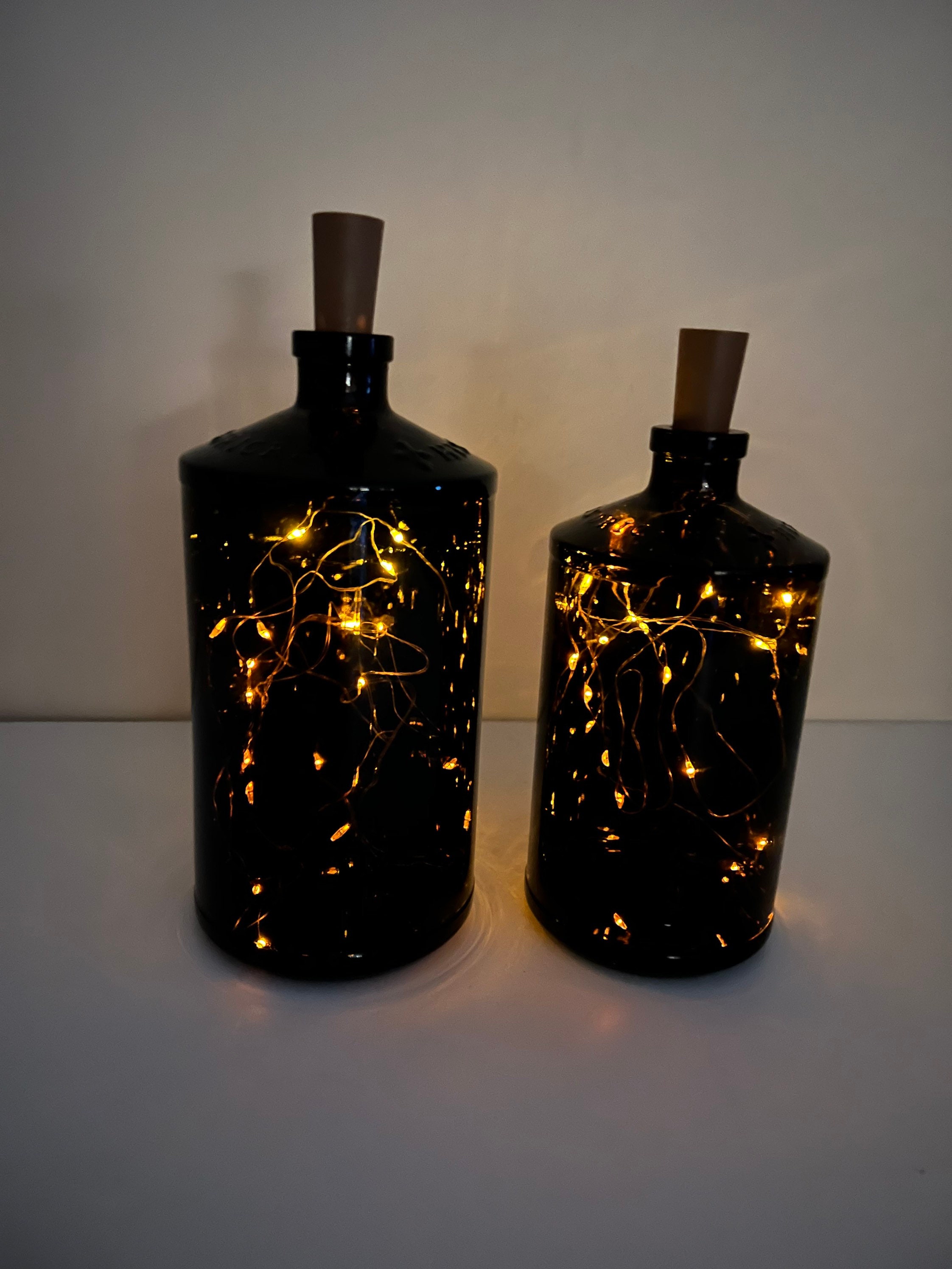 Dark Amber Round Bottle with LED Fairy Lights Custom Engraved