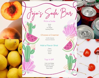 Soda Bar-menusjabloon | Feestbord cactus en watermeloen (bewerkbaar canvas)