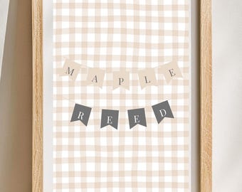 Aangepaste naam kinderkamerbanner: beige pastel, bewerkbaar afdrukbaar (pdf en jpeg)