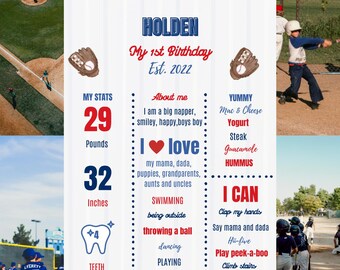 Poster statistieken 1e verjaardag honkbal | Bewerkbaar jaarteken voor beginners (digitale download)