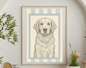 Golden retriever-kwekerijprint: hondenschetskunst (digitale download, 24 x 36")