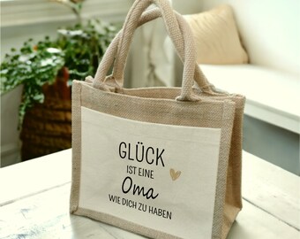 Jute tas "Geluk is het hebben van een oma, moeder, zus of tante zoals jij" in twee maten, bedankje cadeau-idee Kerstverjaardag