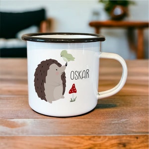 Personalized enamel mug &quot;Hedgehog&quot; gift for schoolchild, kindergarten, children&#39;s mug, children&#39;s birthday