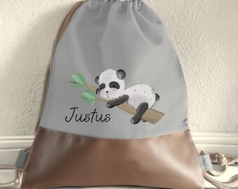 Gepersonaliseerde kindergymtas "Panda" grijs/bruin, kleine waszak voor de kleuterschool, kindertas, cadeau-idee voor kinderen