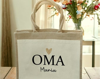 Personalisierte Jutetasche "Oma oder Tante mit Wunschnamen" in zwei Größen, Geschenkidee zu Weihnachten, Geburtstag