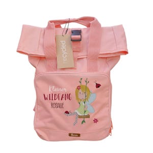 Sac à dos enfant recyclé à enrouleur fée "Petit Croc Sauvage" personnalisé avec nom pour la maternelle, l'école