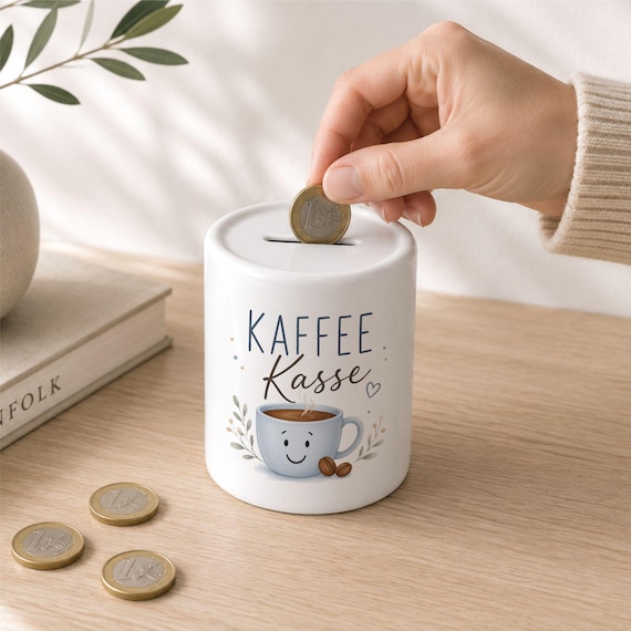 Keramik-Spardose „Kaffeekasse“ – personalisiert – Sparbüchse für Erwachsene – Geschenk oder Trinkgelddose für Café & Geschäft