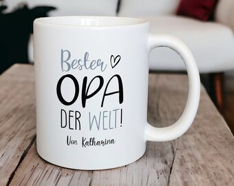 Personalisierte Keramik-Tasse "Bester Opa der Welt!", matt oder glänzend, Geschenk zum Vatertag, Kaffeebecher