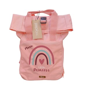 Recycelter Rolltop Kinderrucksack Regenbogen "Little Princess" mit Namen personalisiert für Kindergarten, Schule