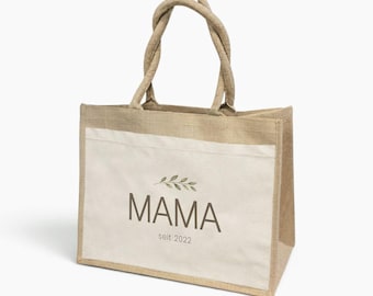 Gepersonaliseerde jute tas "MAMA" met aangepaste datum, ideaal als bedankje, kerstcadeau, verjaardagscadeau of klein blijk van waardering.