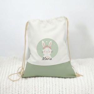 Sac de sport enfant personnalisé "Lapin avec couronne de fleurs", petit sac à linge pour garderie, sac enfant, idée cadeau pour enfant